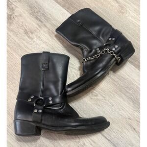 Durango Kids Black Leather‎ Motorcycle Boots with Chain Detail Size 3D